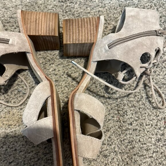 GIANNI BINI KHAKI SUEDE BLCK DRESS HEELS SANDALS SZ 9M - Picture 2 of 7